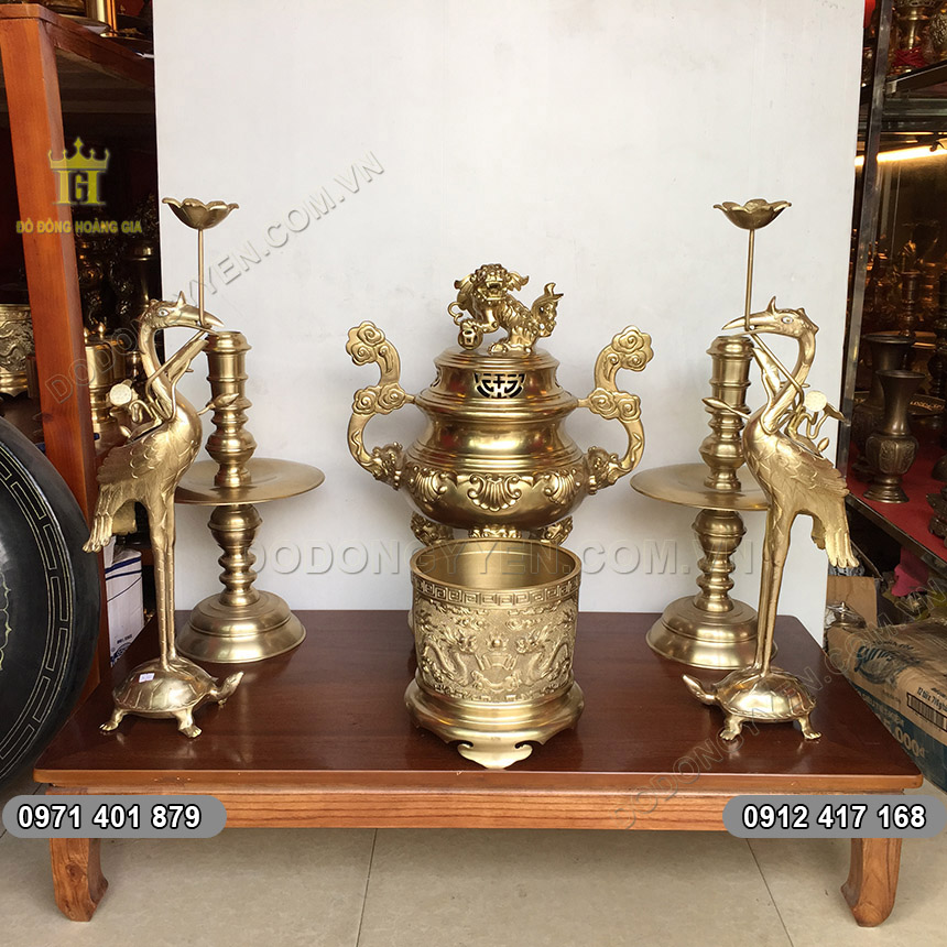 Đồ Thờ C&uacute;ng Bằng Đồng V&agrave;ng Đỉnh S&ograve;i 70cm